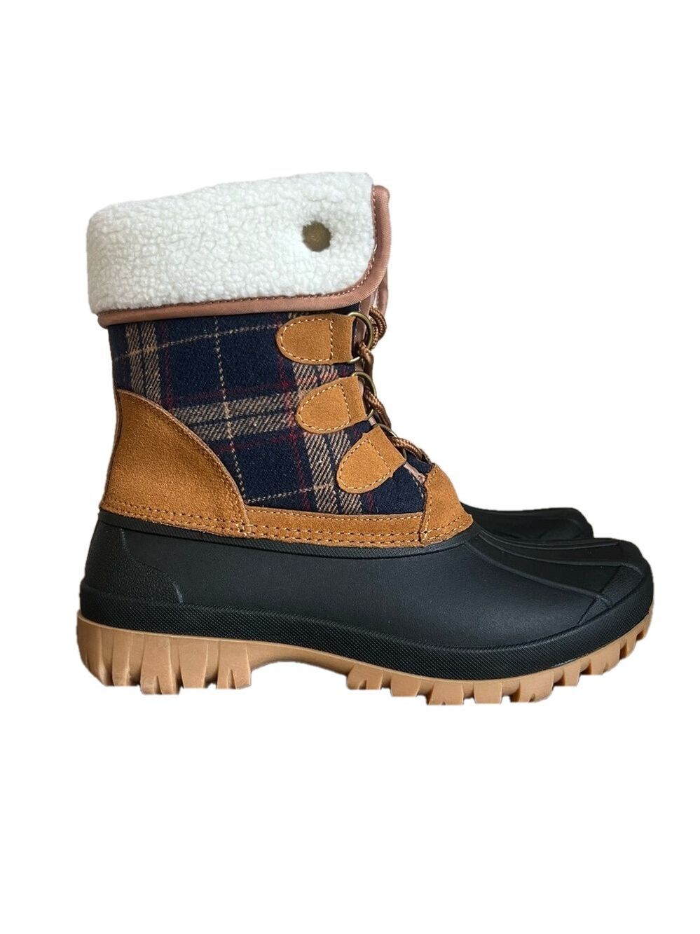 STQ Women's Winter Waterproof Navy Tan Duck Boot Size 11 SKU#24179